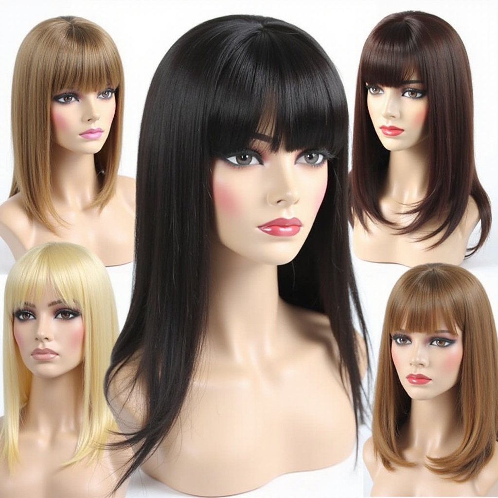 rambut manusia palsu terbaik dengan poni