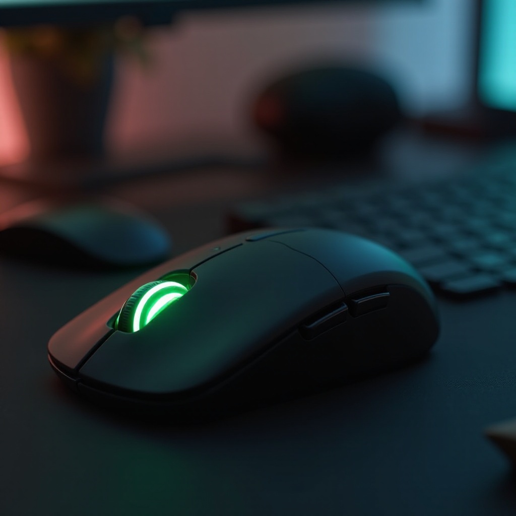 깜박이는 녹색 로지텍 마우스